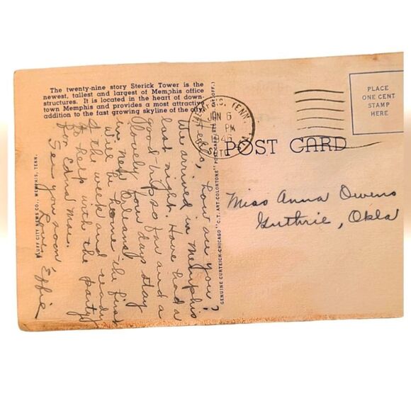 Antique Postcard From Memphis TN Postmarked 1/6/1946 - Picture 2 of 5